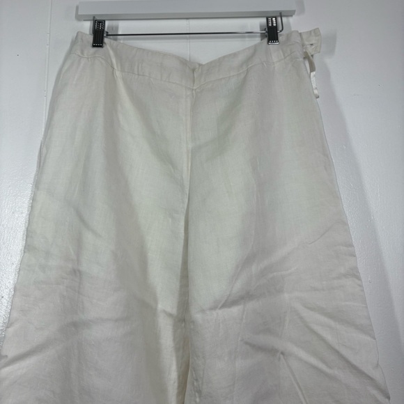 Lagenlook Linen White Trousers Pants Cropped Wide Leg Straight Womens 8 Coastal - Picture 3 of 11
